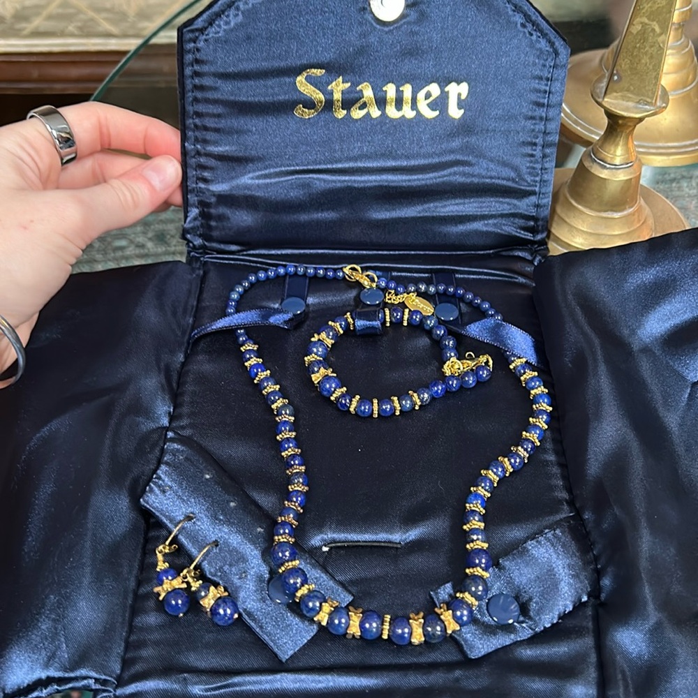 Vintage Stauer Lapis Lazuli Necklace, Bracelet & Earrings set
